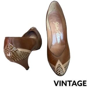 STANLEY PHILIPSON Heels Pumps Leather & Snakeskin Brown Beige 6AA Vintage​